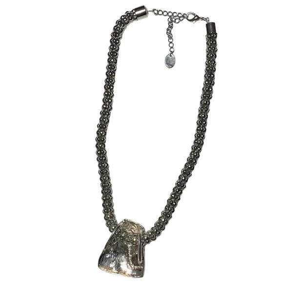 Artist Rainbow Mixed Media Abalone Mosaic Trapezoid Silver Necklace - Picture 7 of 10